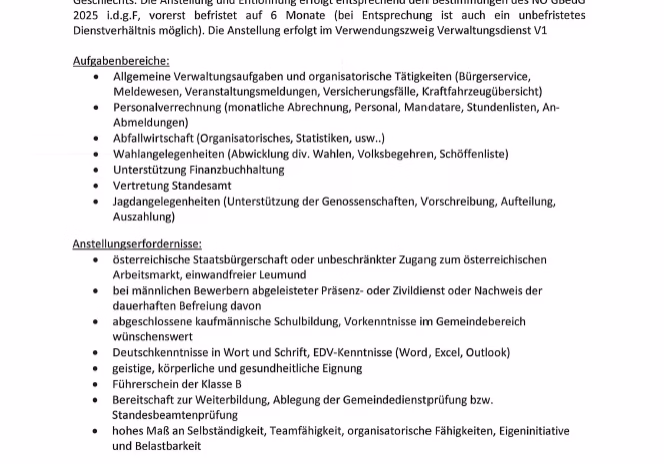 Stellenausschreibung Verwaltungsbedienstete 22.05.2026